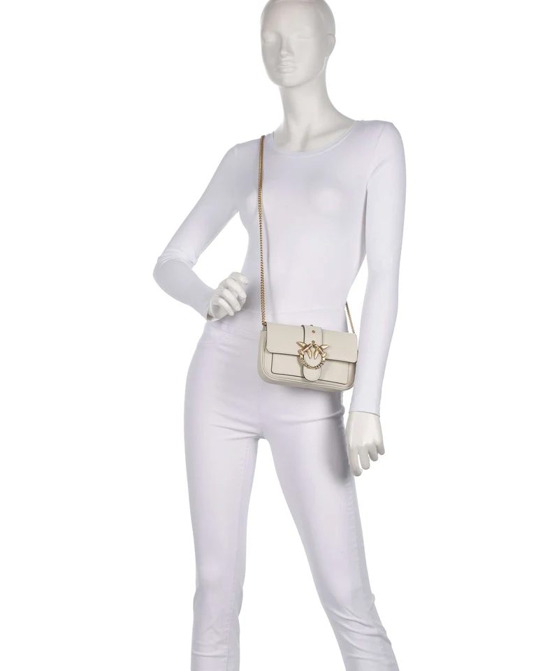 Pinko Love One Pocket New Buckle Sac bandoulière bianco seta/antique gold