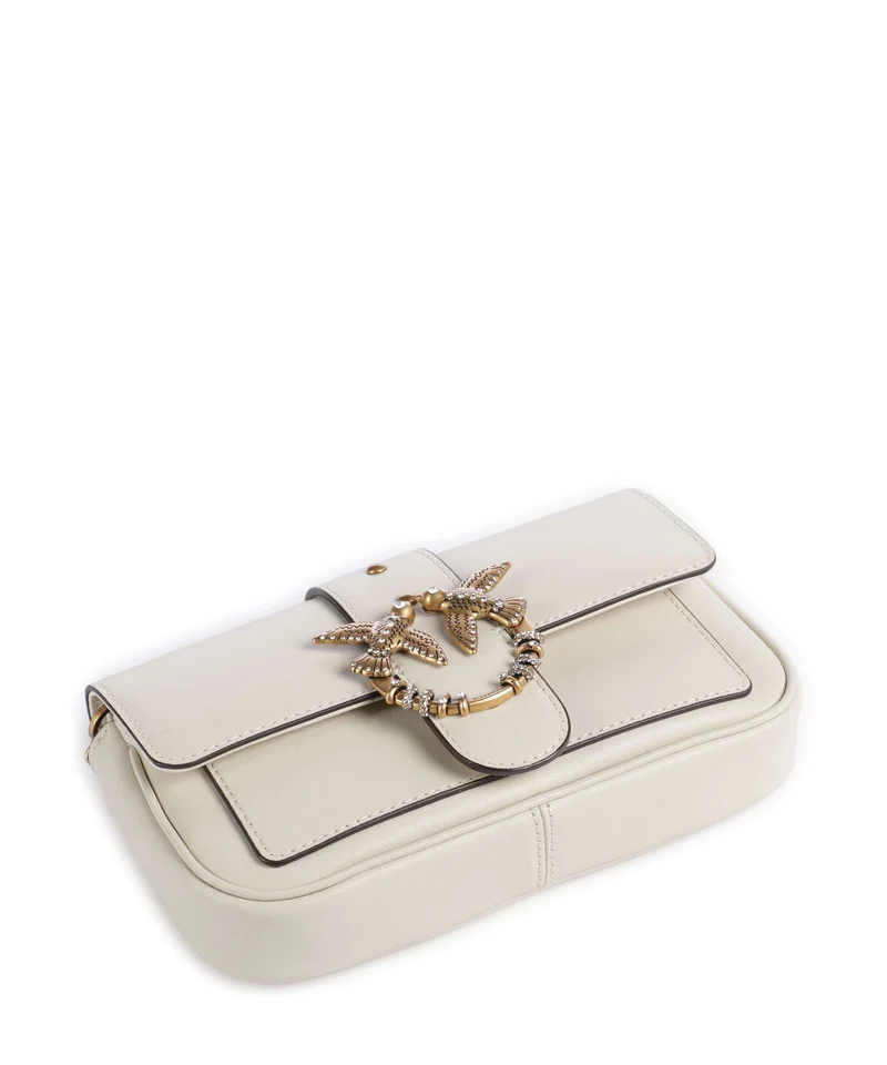 Pinko Love One Pocket New Buckle Sac bandoulière bianco seta/antique gold