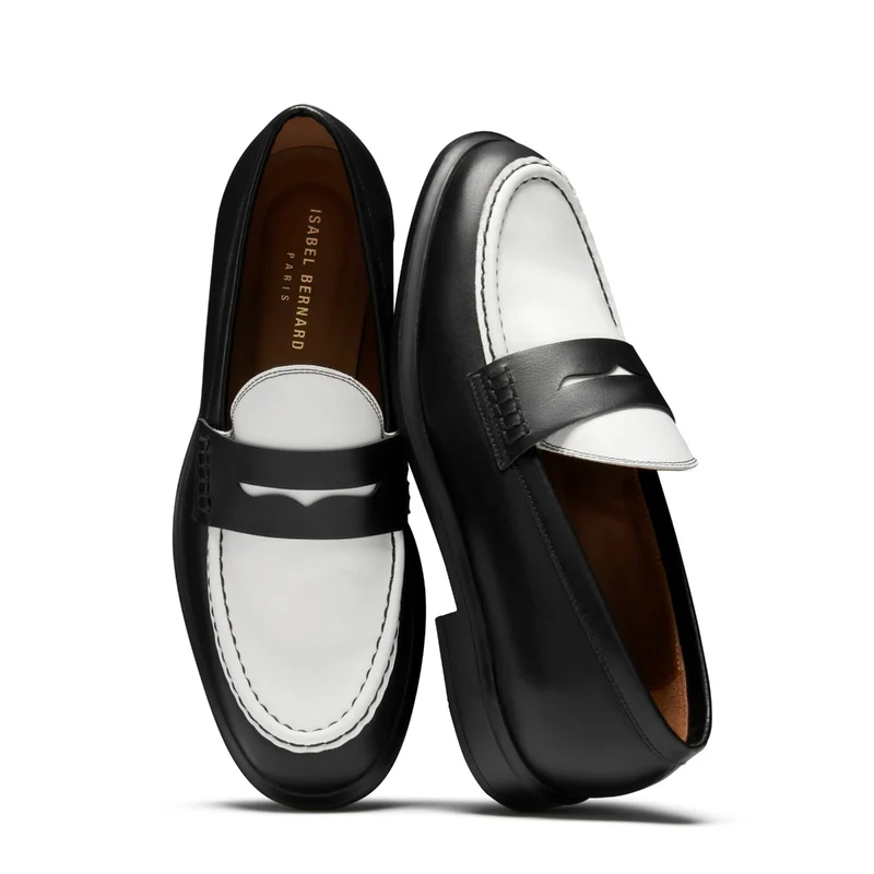 Isabel Bernard Mocassins Vendôme Blandine en cuir de veau noir et blanc IB51015-10176-37