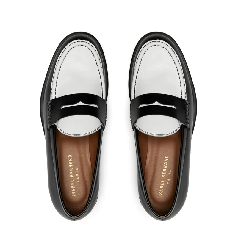 Isabel Bernard Mocassins Vendôme Blandine en cuir de veau noir et blanc IB51015-10176-37