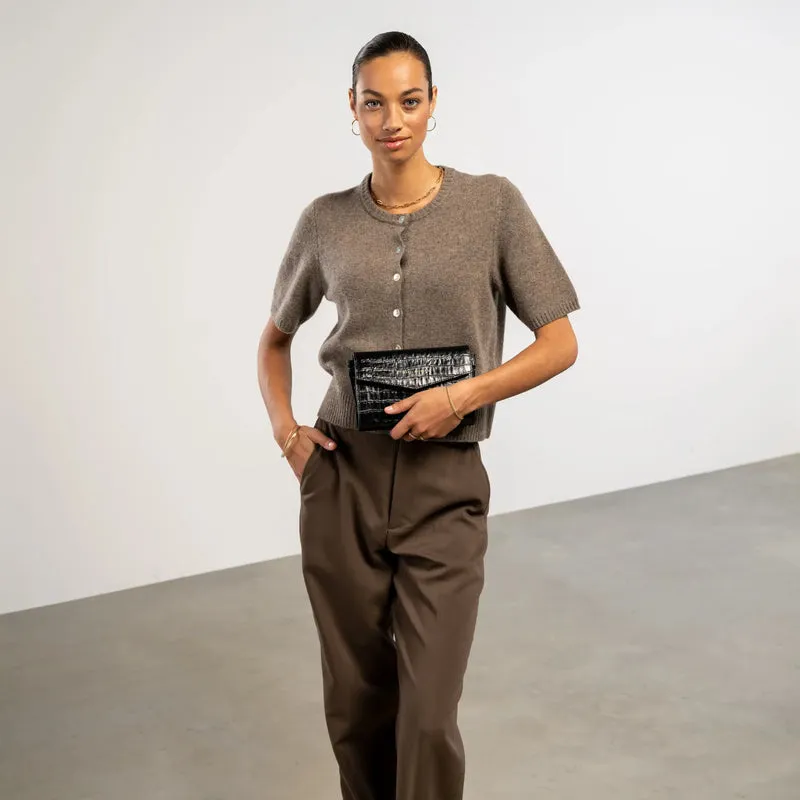 Isabel Bernard Honoré Lina Pochette Croco Noire Avec Chaîne D’Épaule Amovible IB21135-201
