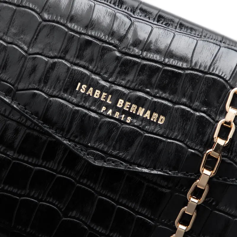 Isabel Bernard Honoré Lina Pochette Croco Noire Avec Chaîne D’Épaule Amovible IB21135-201