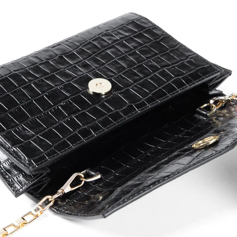 Isabel Bernard Honoré Lina Pochette Croco Noire Avec Chaîne D’Épaule Amovible IB21135-201