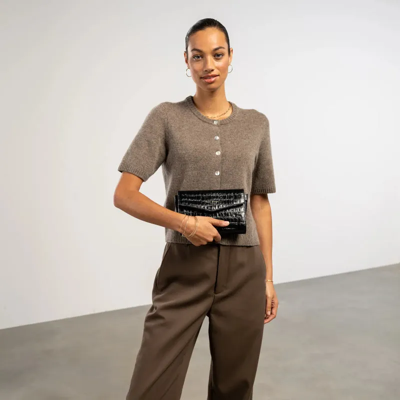 Isabel Bernard Honoré Lina Pochette Croco Noire Avec Chaîne D’Épaule Amovible IB21135-201