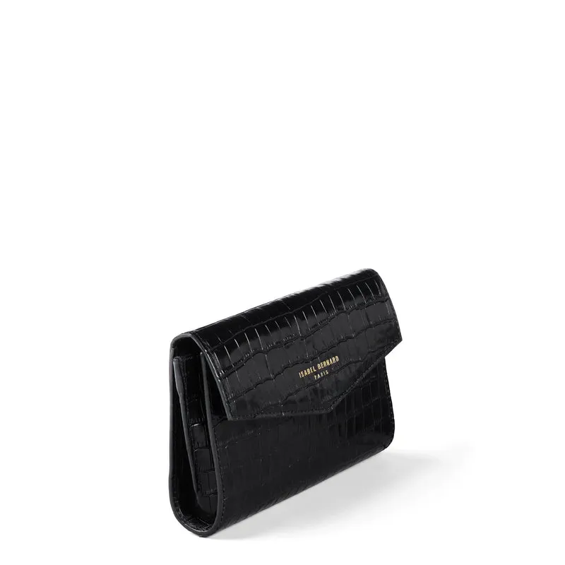 Isabel Bernard Honoré Lina Pochette Croco Noire Avec Chaîne D’Épaule Amovible IB21135-201