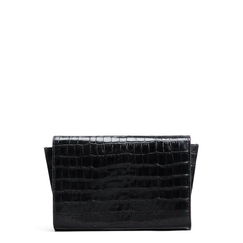 Isabel Bernard Honoré Lina Pochette Croco Noire Avec Chaîne D’Épaule Amovible IB21135-201