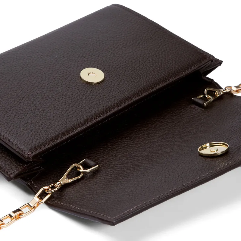 Isabel Bernard Honoré Lina Pochette Marron Foncé Avec Chaîne D’Épaule Amovible IB21135-031