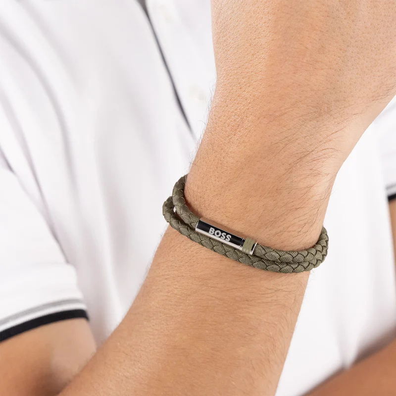 Hugo Boss Fibre Synthétique Vert Homme Bracelet Tressé HBJ1580797