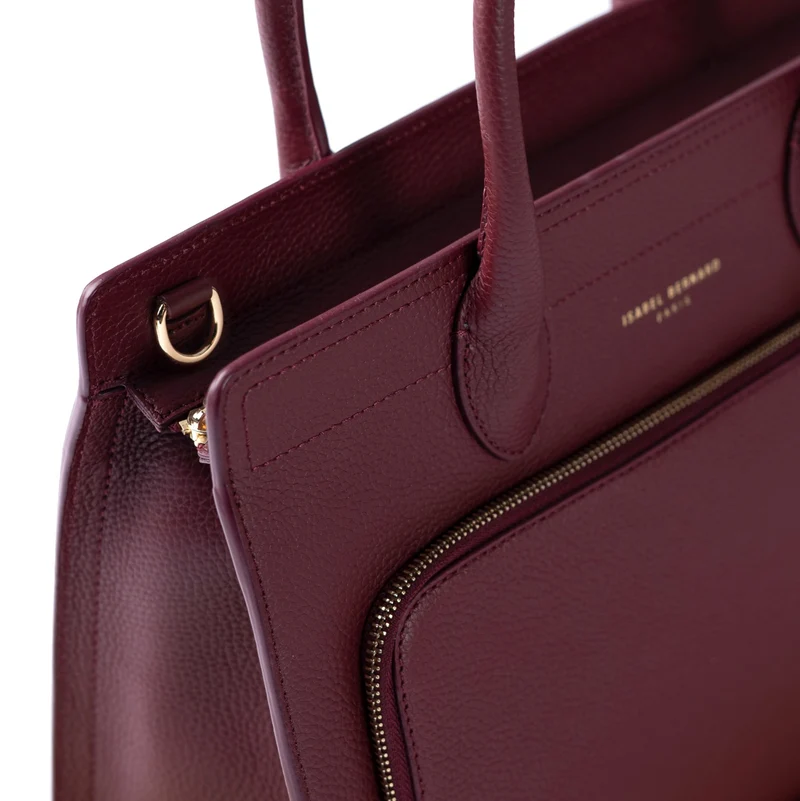 Isabel Bernard Honoré Nadine rouge bordeaux sac à main en cuir de veau avec compartiment pour ordinateur portable 13 pouces IB25110-052-13