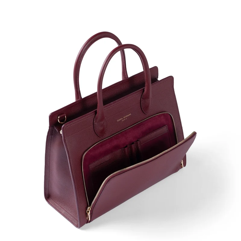 Isabel Bernard Honoré Nadine rouge bordeaux sac à main en cuir de veau avec compartiment pour ordinateur portable 13 pouces IB25110-052-13