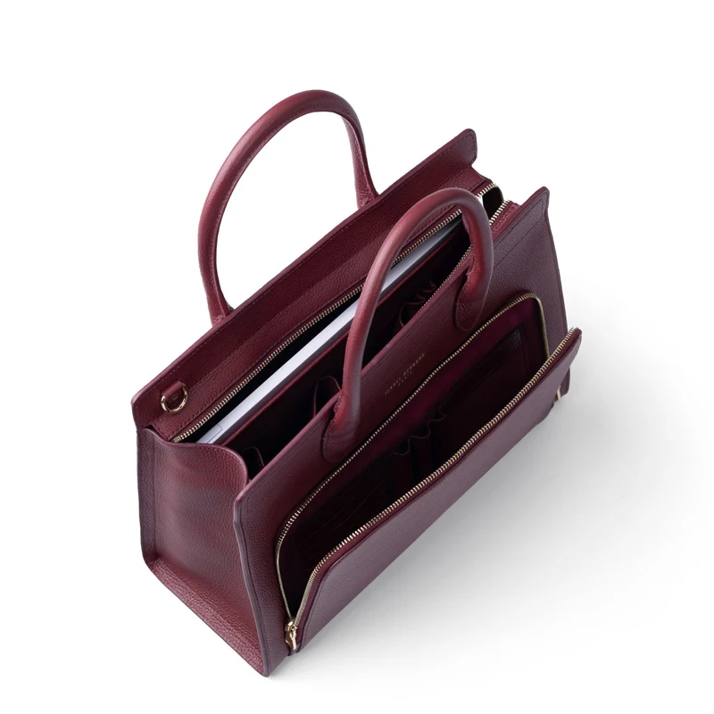 Isabel Bernard Honoré Nadine rouge bordeaux sac à main en cuir de veau avec compartiment pour ordinateur portable 13 pouces IB25110-052-13