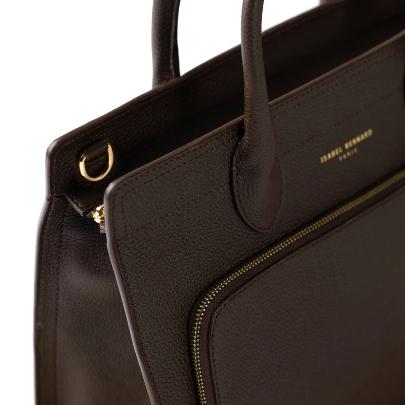 Isabel Bernard Honoré Nadine marron foncé sac à main en cuir de veau avec compartiment pour ordinateur portable 13 pouces IB25110-031-13