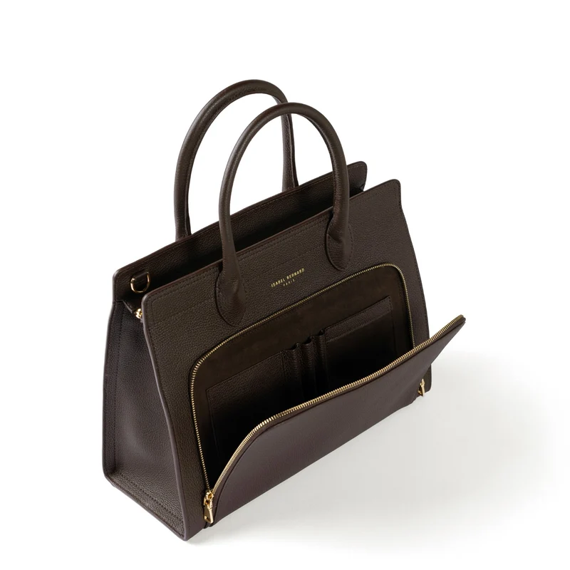 Isabel Bernard Honoré Nadine marron foncé sac à main en cuir de veau avec compartiment pour ordinateur portable 13 pouces IB25110-031-13