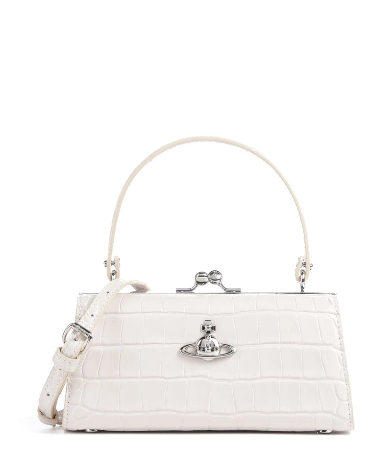 Vivienne Westwood Doll Frame Embossed Croc XL Sac à main pearl white