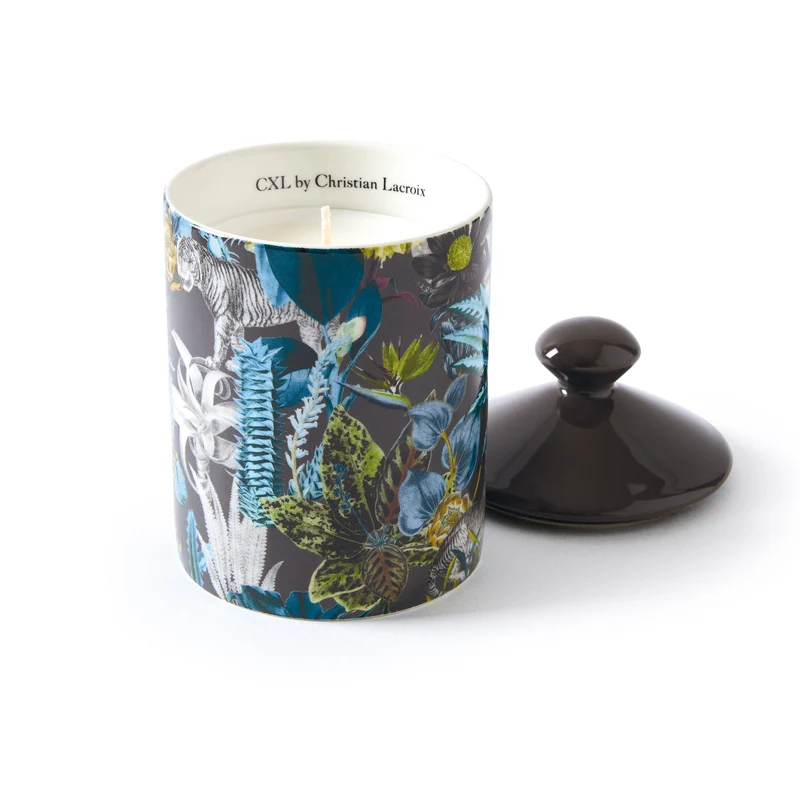 Bougie parfumée en pot de porcelaine - Zanzibar Gris foncé - Poudre de saffran - durée de combustion 65h - 315 g