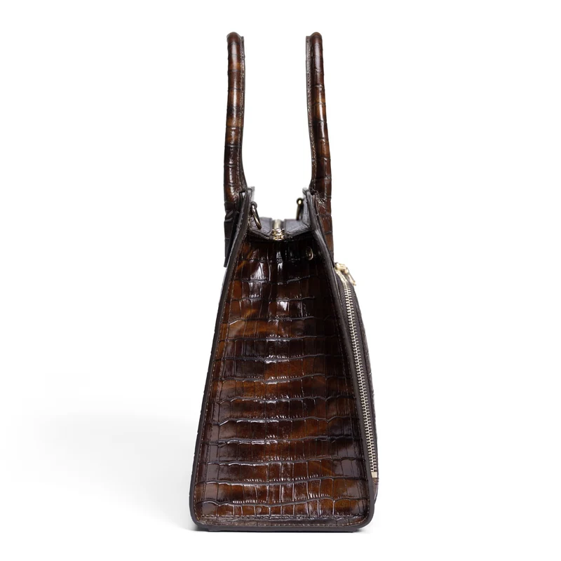 Isabel Bernard Honoré Nadine croco marron sac à main en cuir de veau avec compartiment pour ordinateur portable 13 pouces IB25110-230-13