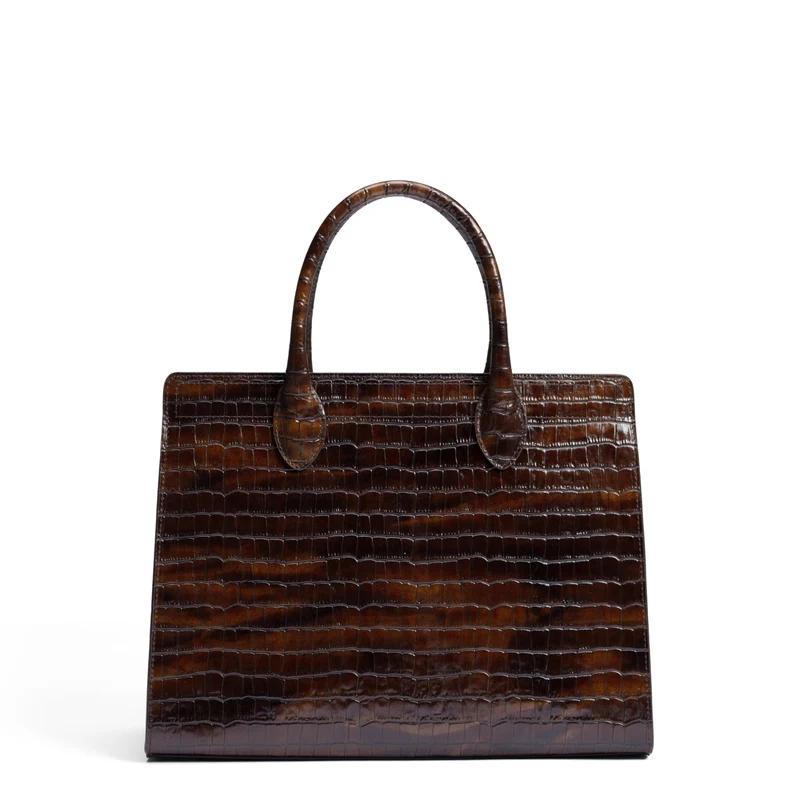 Isabel Bernard Honoré Nadine croco marron sac à main en cuir de veau avec compartiment pour ordinateur portable 13 pouces IB25110-230-13