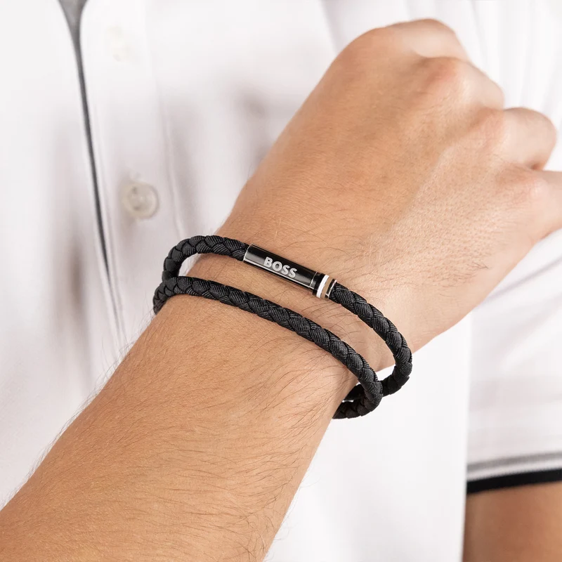 Hugo Boss Fibre Synthétique Noir Homme Bracelet Tressé HBJ1580796