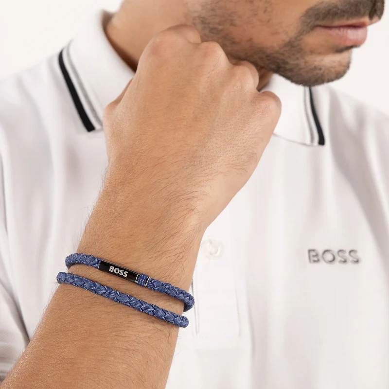 Hugo Boss Fibre Synthétique Bleu Homme Bracelet Tressé HBJ1580800