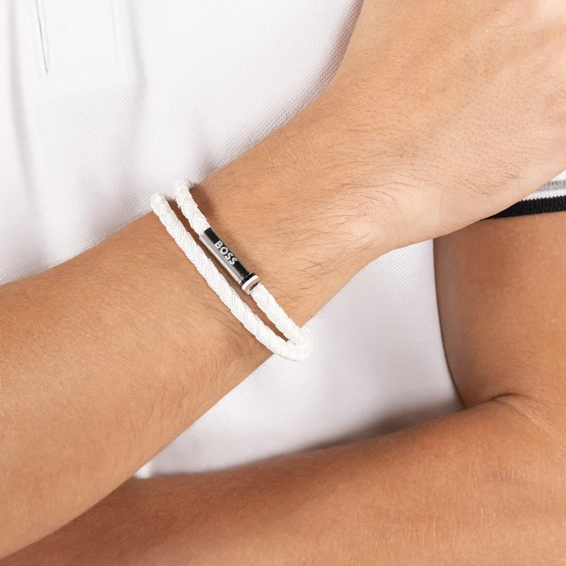 Hugo Boss Fibre Synthétique Blanc Homme Bracelet Tressé HBJ1580798