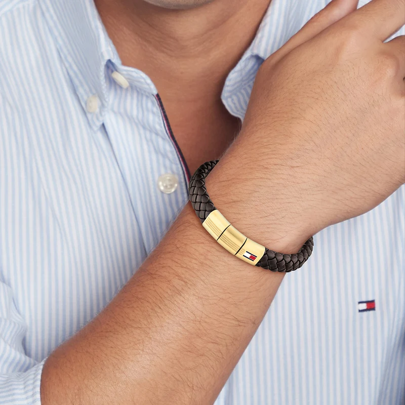 Tommy Hilfiger Cuir Brun Homme Bracelet Tressé TJ2790671