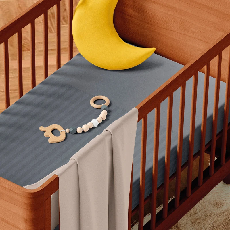 Housse de couette + taie d'oreiller bébé satin de coton - tissé Jacquard - Rayure Gris foncé