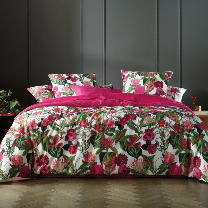 Taie de traversin satin de coton - Garden Micro Fuchsia
