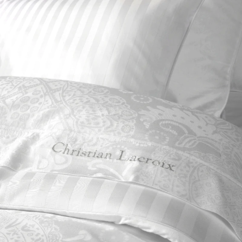 Taie(s) d'oreiller satin de coton tissé Jacquard Arles Blanc