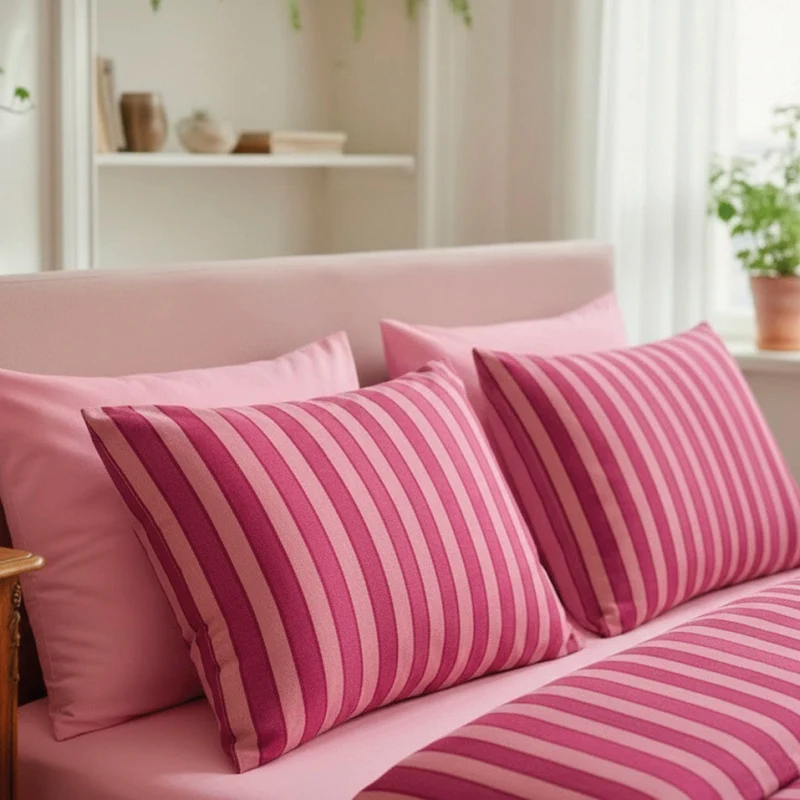 Taie d'oreiller satin de coton - Faisceau Rose