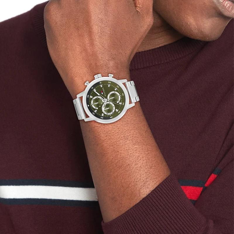 Tommy Hilfiger Rocky Montre Pour Homme Argentée et Verte TH1792180