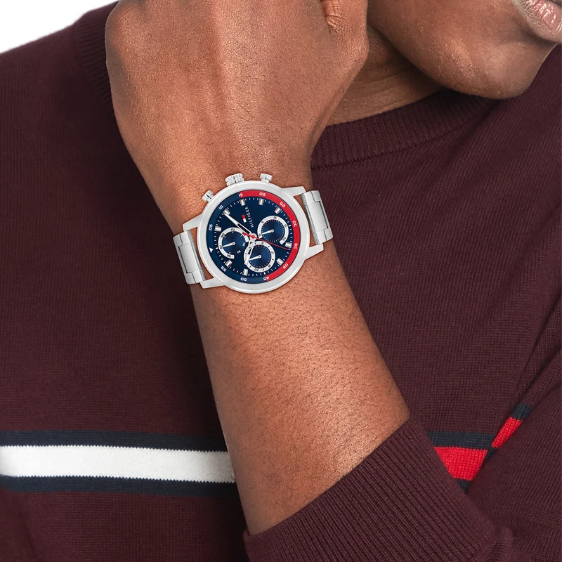 Tommy Hilfiger Rocky Montre Pour Homme Argentée et Bleue TH1792179