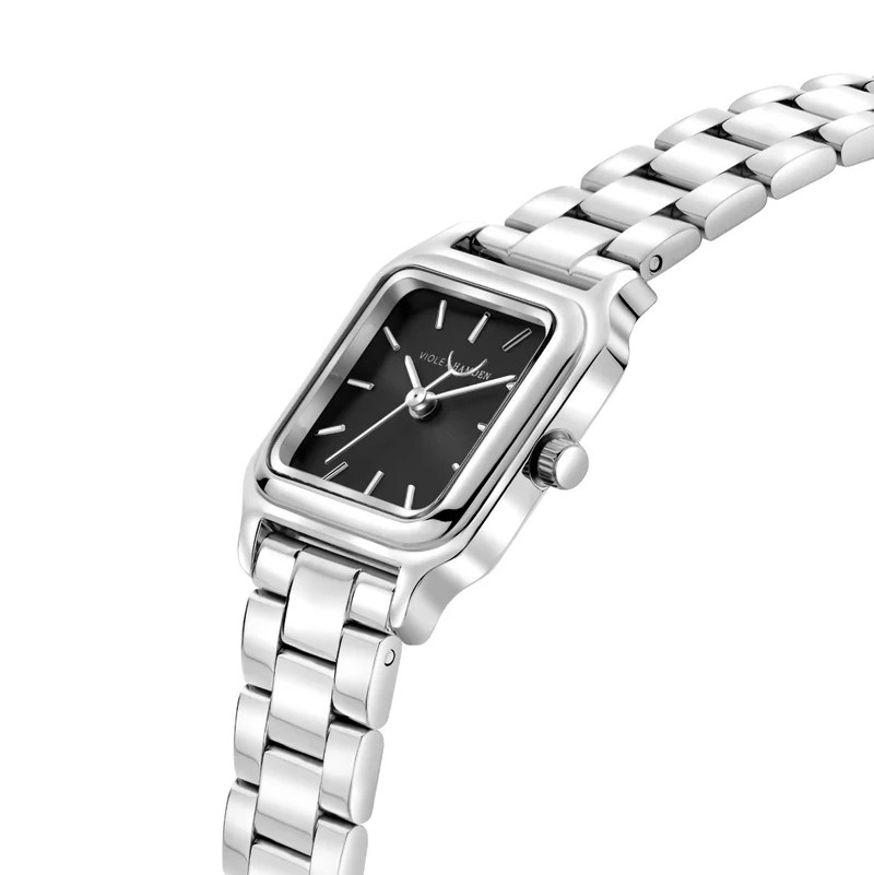 Violet Hamden Dawn Base Montre Carrée Femme Argentée et Noire VH09042