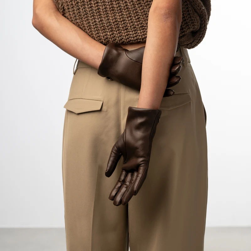 Isabel Bernard Honoré Eleanor gants marron foncé en cuir de chèvre IB67000-331-8