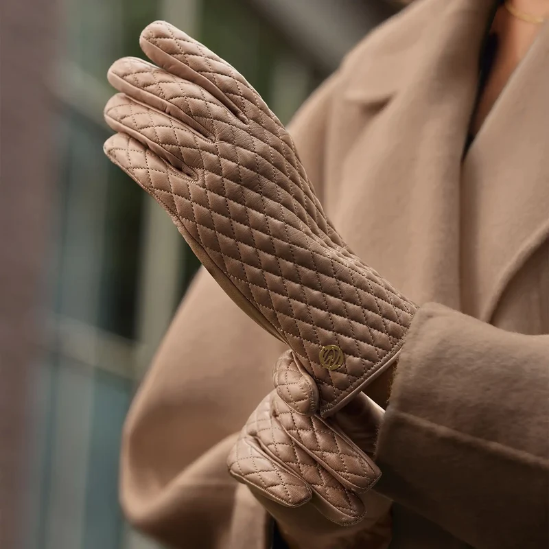 Isabel Bernard Honoré Rosette taupe goatskin leather gloves IB67002-378-7