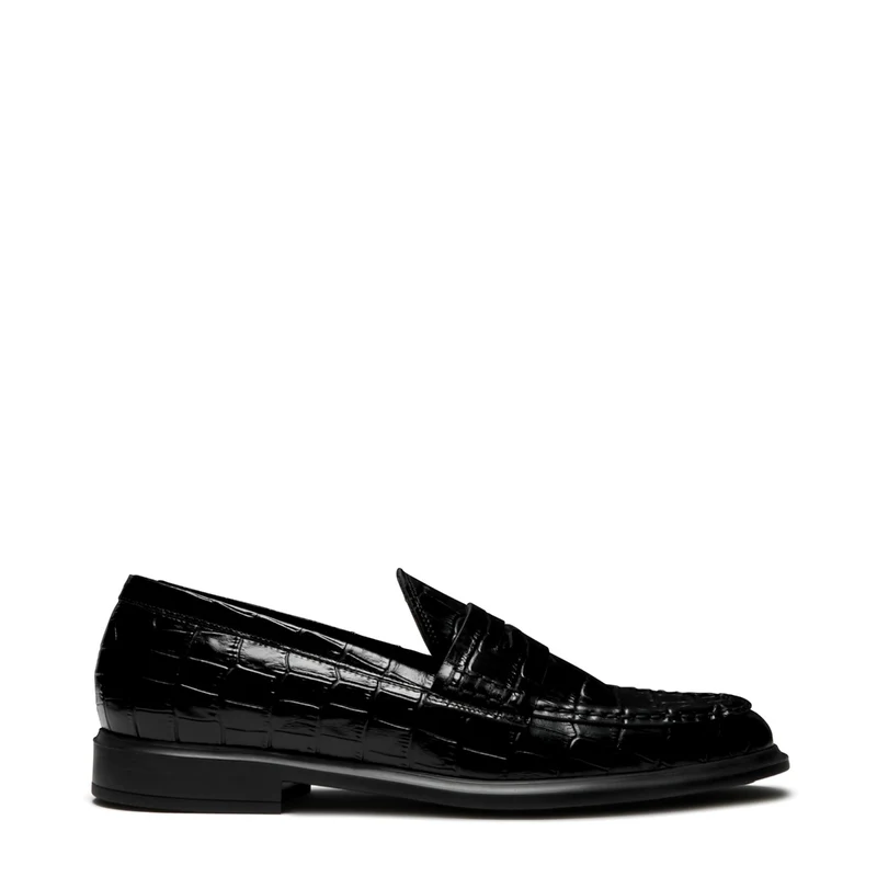 Isabel Bernard Mocassins Vendôme Blandine en cuir de veau noir croco IB51015-201-38