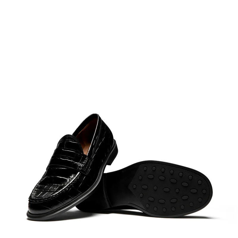 Isabel Bernard Mocassins Vendôme Blandine en cuir de veau noir croco IB51015-201-38