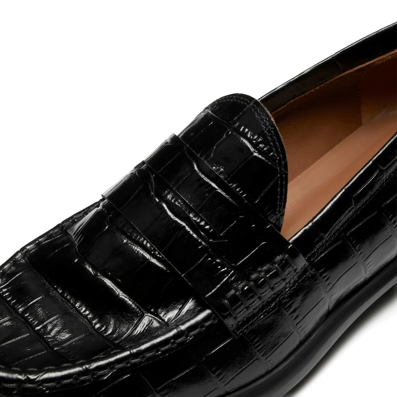 Isabel Bernard Mocassins Vendôme Blandine en cuir de veau noir croco IB51015-201-38
