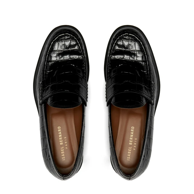 Isabel Bernard Mocassins Vendôme Blandine en cuir de veau noir croco IB51015-201-38