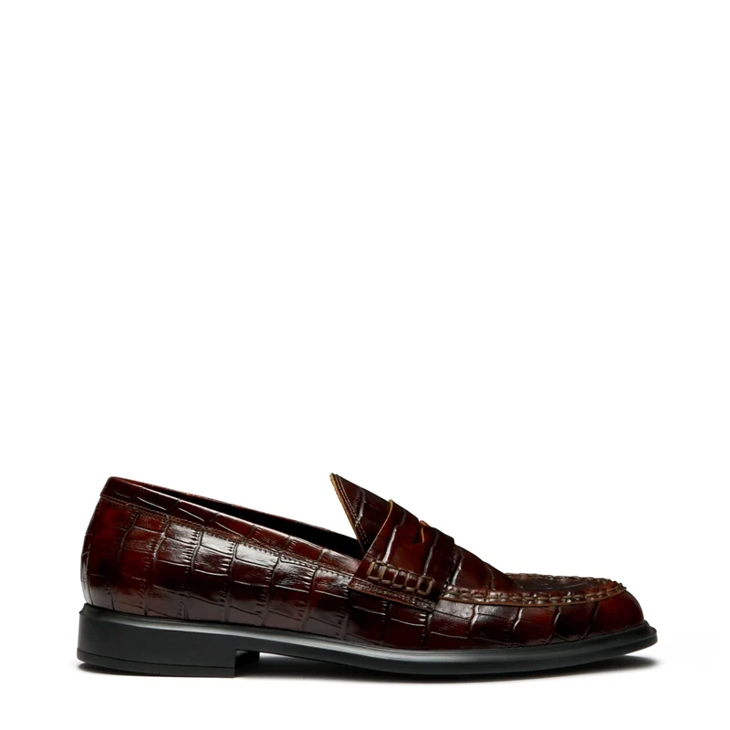 Isabel Bernard Mocassins Vendôme Blandine en cuir de veau marron croco IB51015-230-37