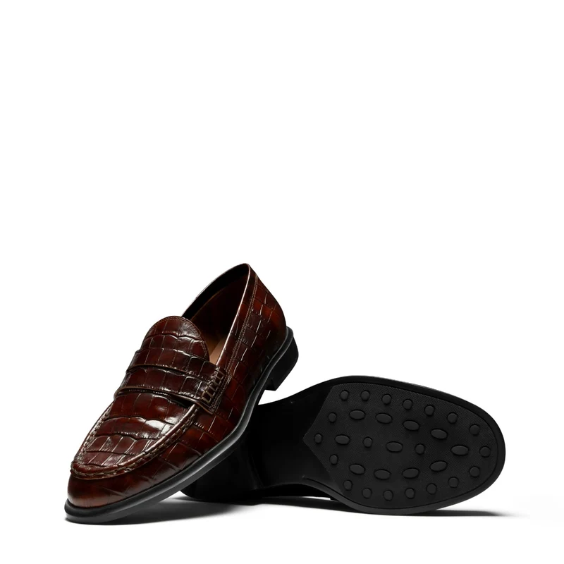 Isabel Bernard Mocassins Vendôme Blandine en cuir de veau marron croco IB51015-230-37