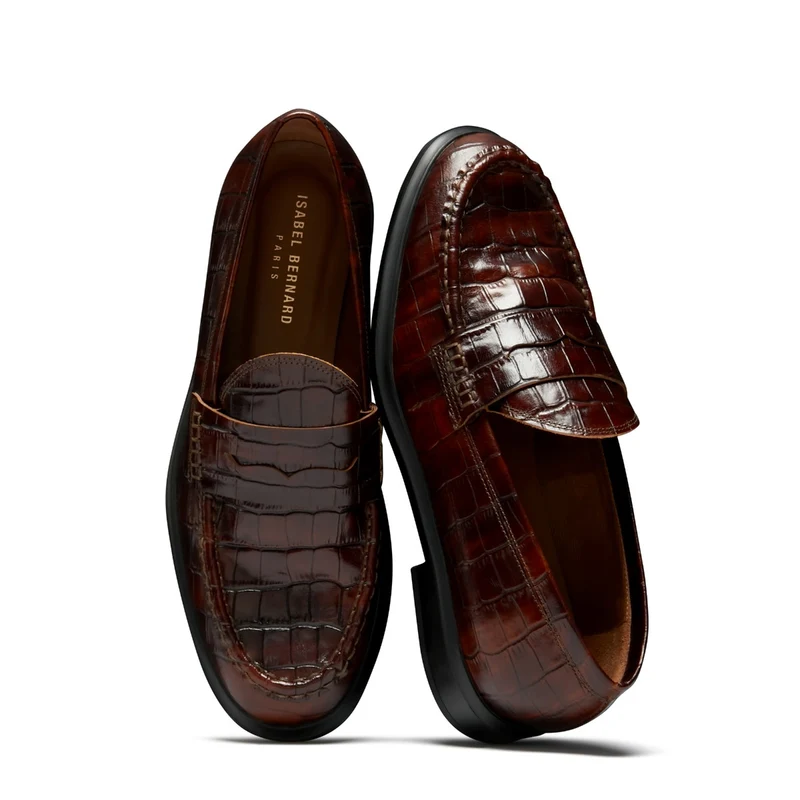 Isabel Bernard Mocassins Vendôme Blandine en cuir de veau marron croco IB51015-230-37