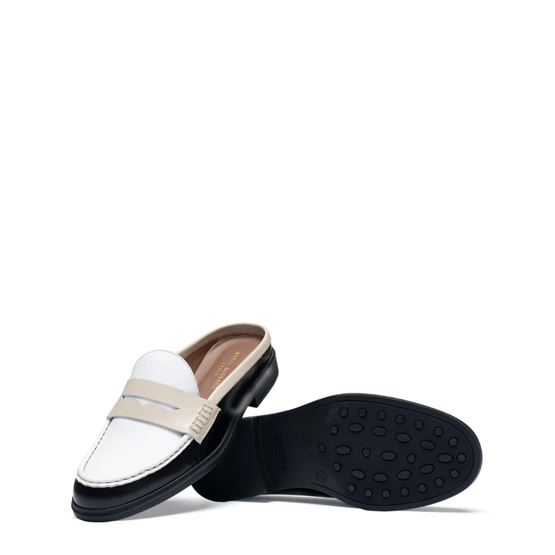 Isabel Bernard Vendôme Blandine mules en cuir de veau noir et blanc avec détails blancs IB51016-10170-35