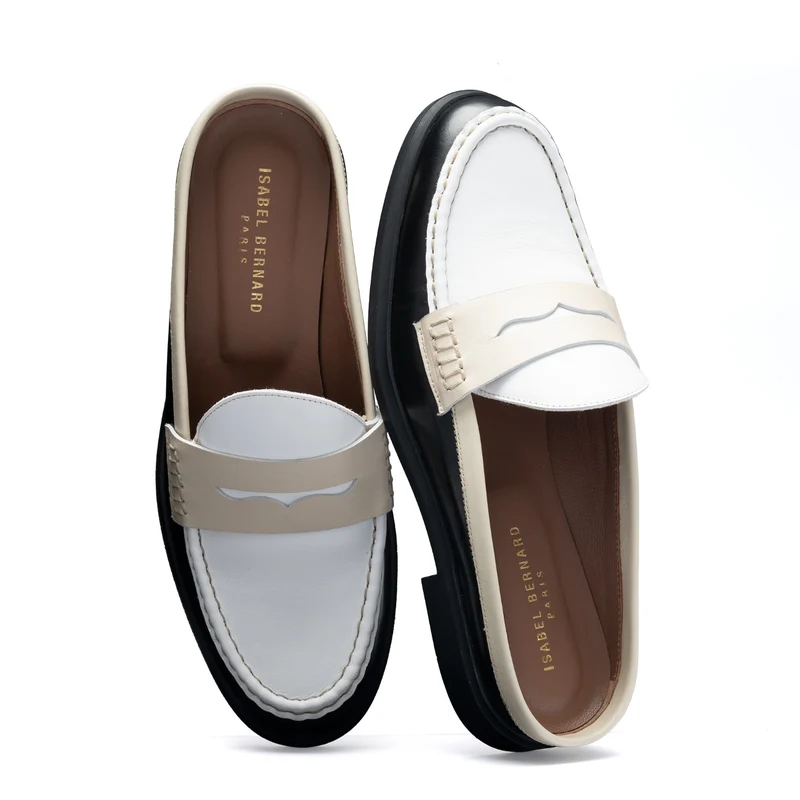 Isabel Bernard Vendôme Blandine mules en cuir de veau noir et blanc avec détails blancs IB51016-10170-35