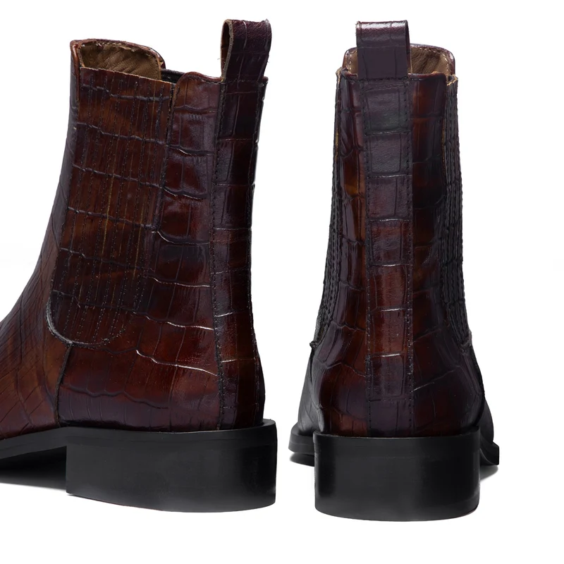 Isabel Bernard Vendôme Chey Bottines Chelsea brunes effet croco en cuir de veau IB53012-230-36