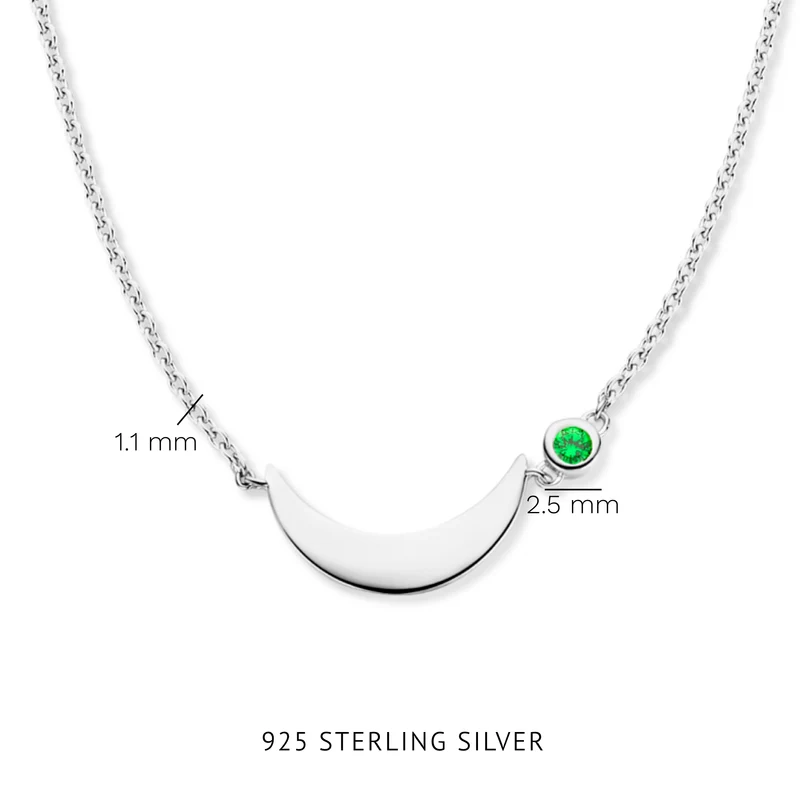 Violet Hamden Luna Collier en Argent 925 Sterling avec Lune et Pierre de Zircon Vert VH340037