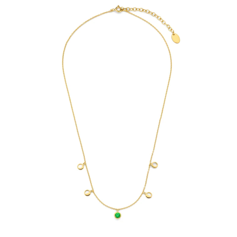Violet Hamden Luna Collier en Argent 925 Sterling Plaqué Or avec Lunes et Pierre de Zircon Vert VH340042