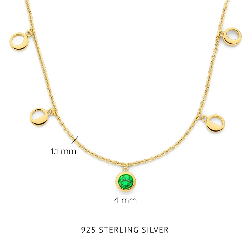 Violet Hamden Luna Collier en Argent 925 Sterling Plaqué Or avec Lunes et Pierre de Zircon Vert VH340042