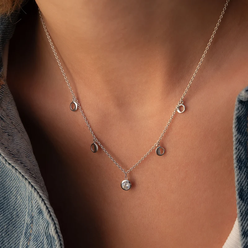 Violet Hamden Luna Collier en Argent 925 Sterling avec Lunes et Pierre de Zircon Blanc VH340039