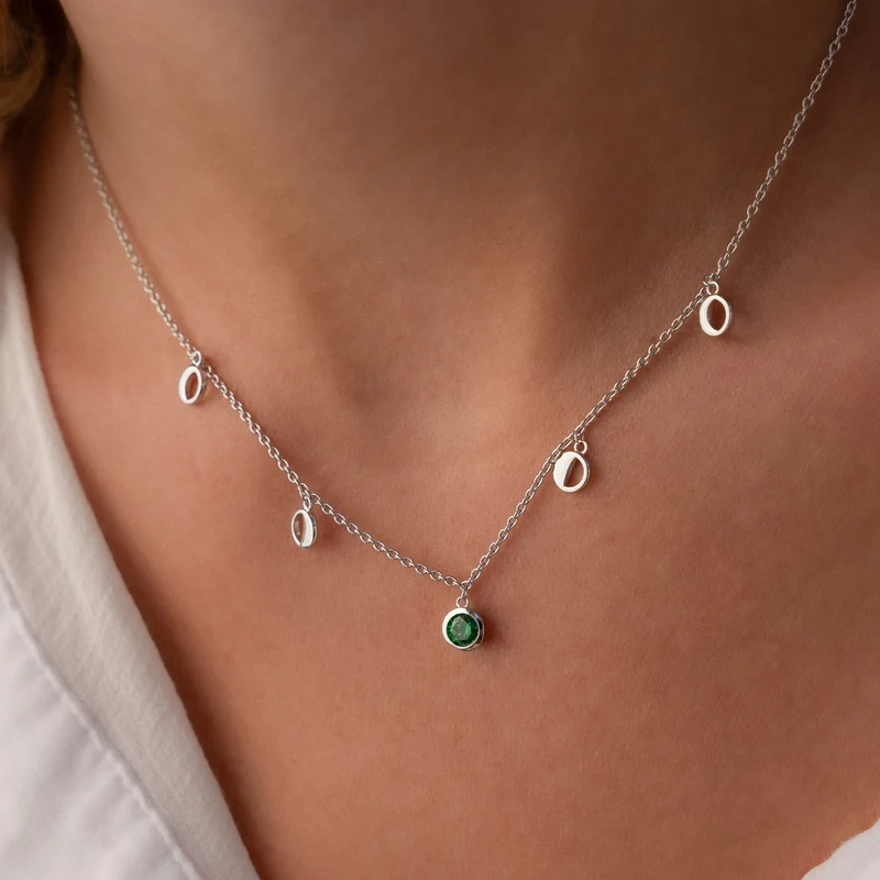 Violet Hamden Luna Collier en Argent 925 Sterling avec Lunes et Pierre de Zircon Vert VH340041