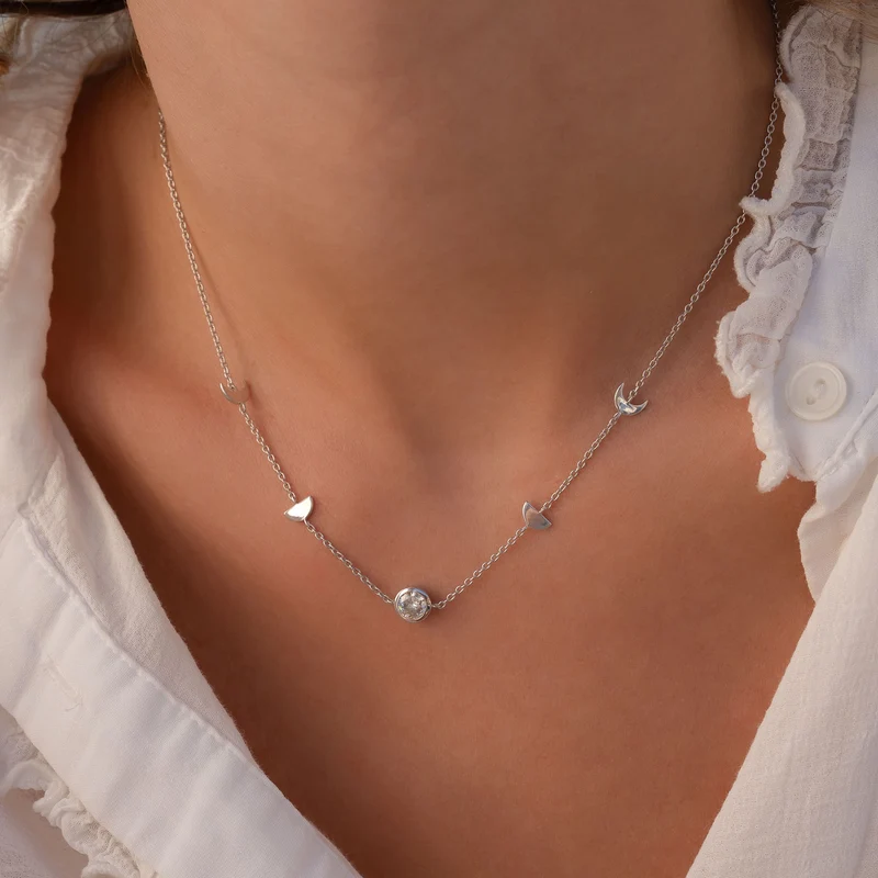 Violet Hamden Luna Collier en Argent 925 Sterling avec Lunes et Pierre de Zircon Blanc VH340043